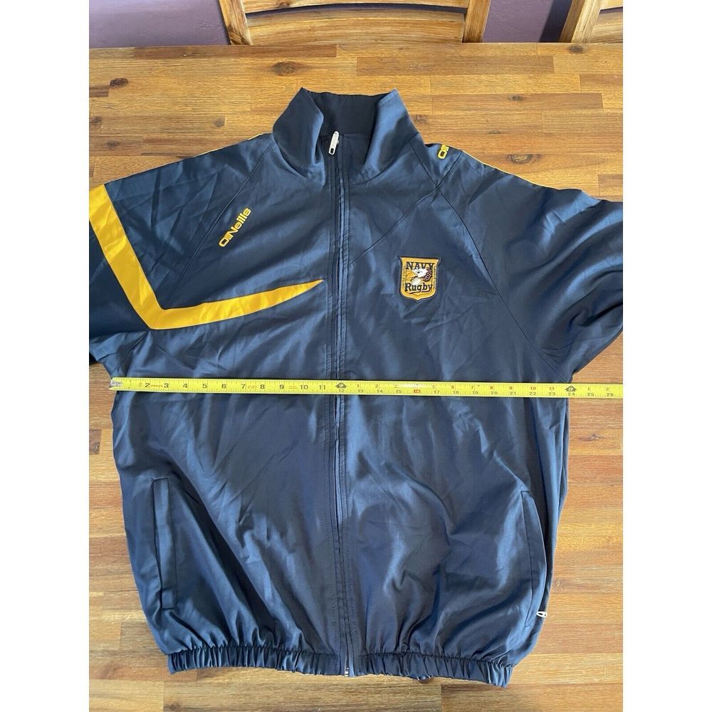 O'Neills US Navy Rugby Jacket Mens Large Full Zip Navy Blue / Yellow Lightweight - Picture 8 of 16